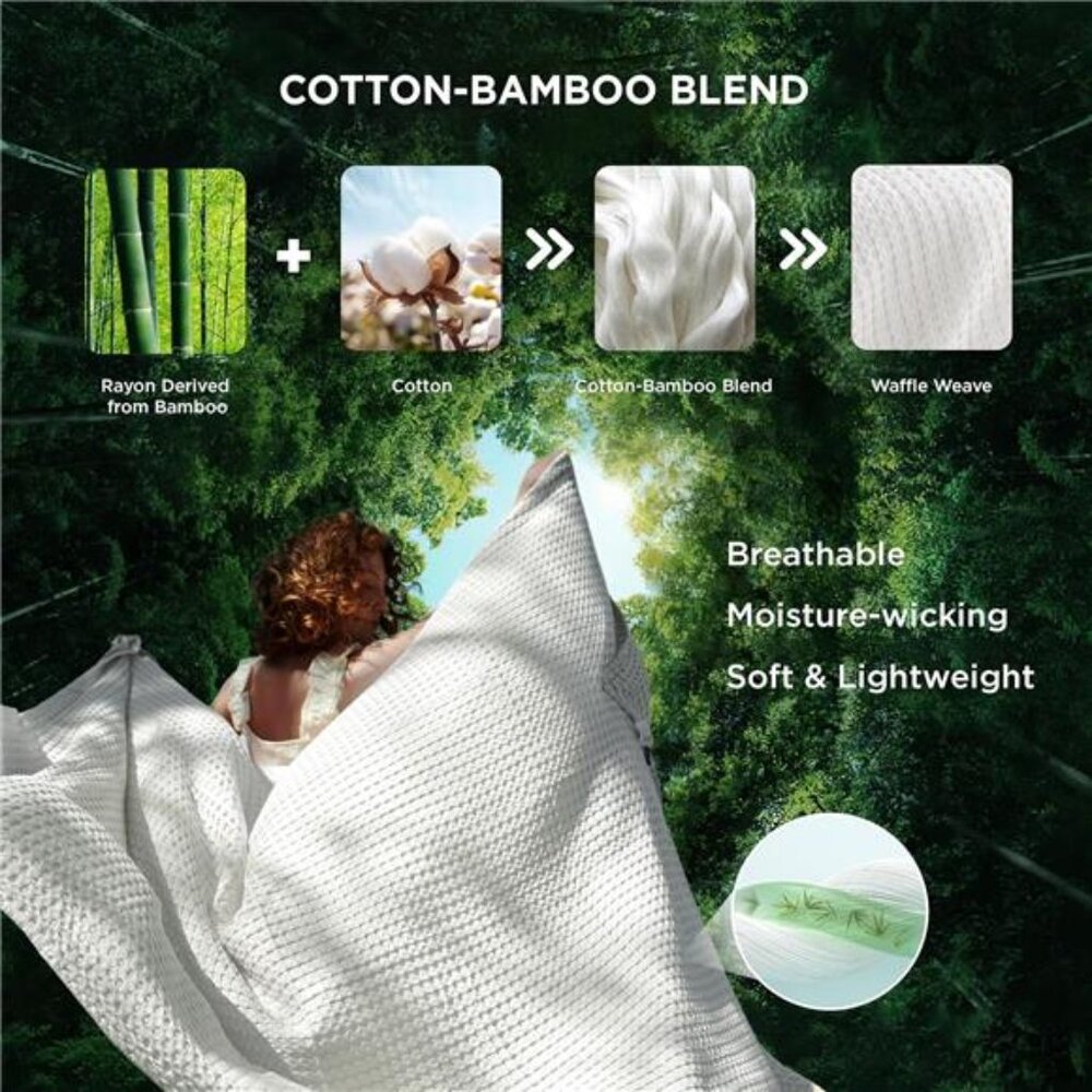 Cooling Cotton Waffle Queen Size Blanket - Lightweight Breathable Summer Blanket - Picture 2 of 7